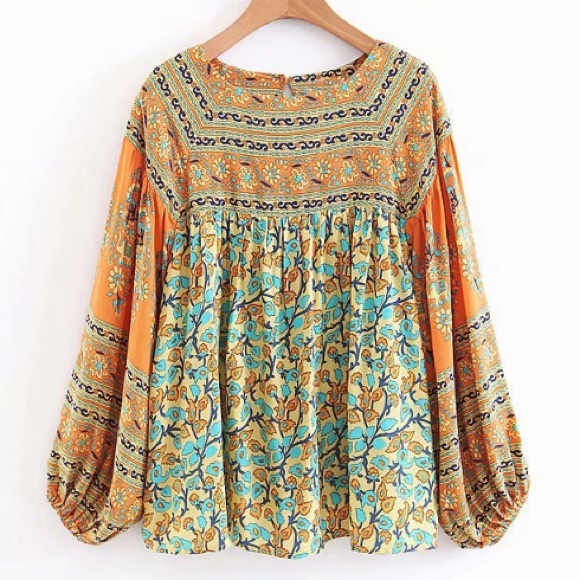 Floral Smock TOP Gold Delirium Blouse - Picture 3 of 6